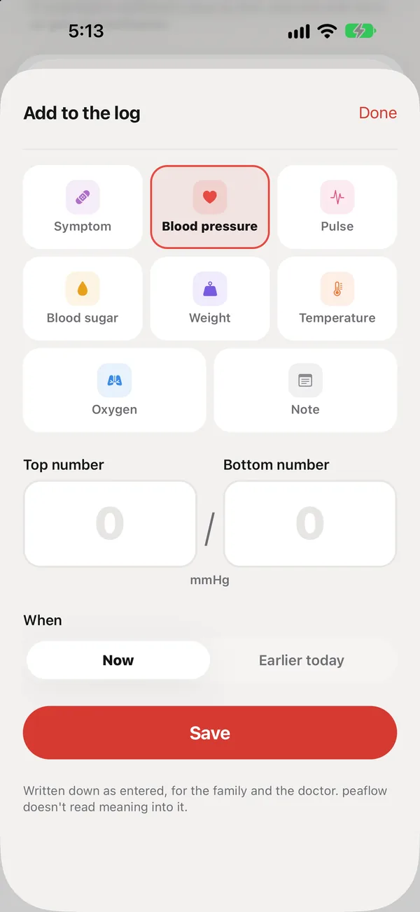 Pick what to log, then type the reading