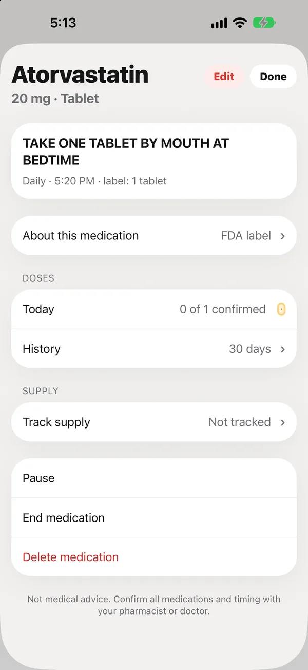 A medication's page