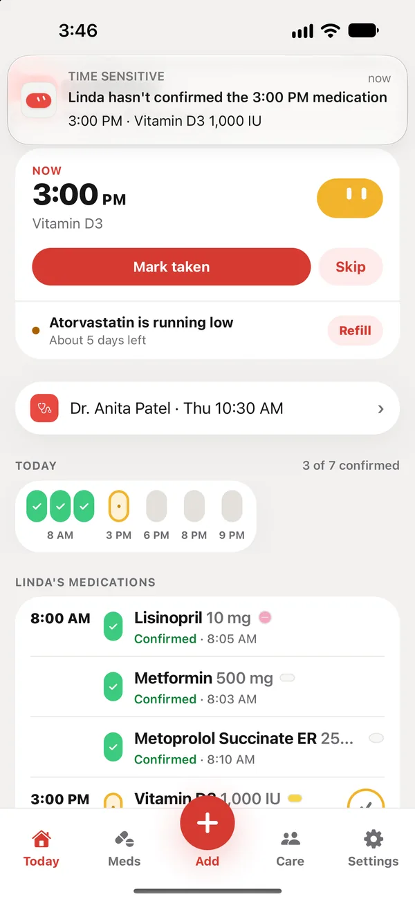 A missed-dose alert