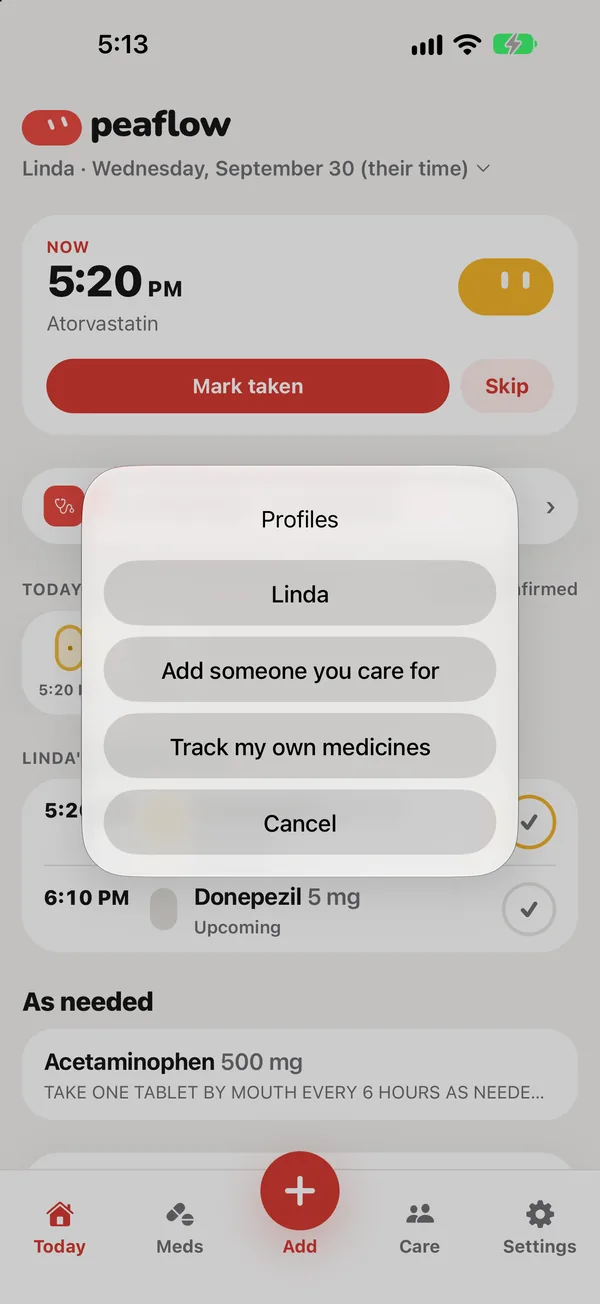 Tap the name at the top of Today