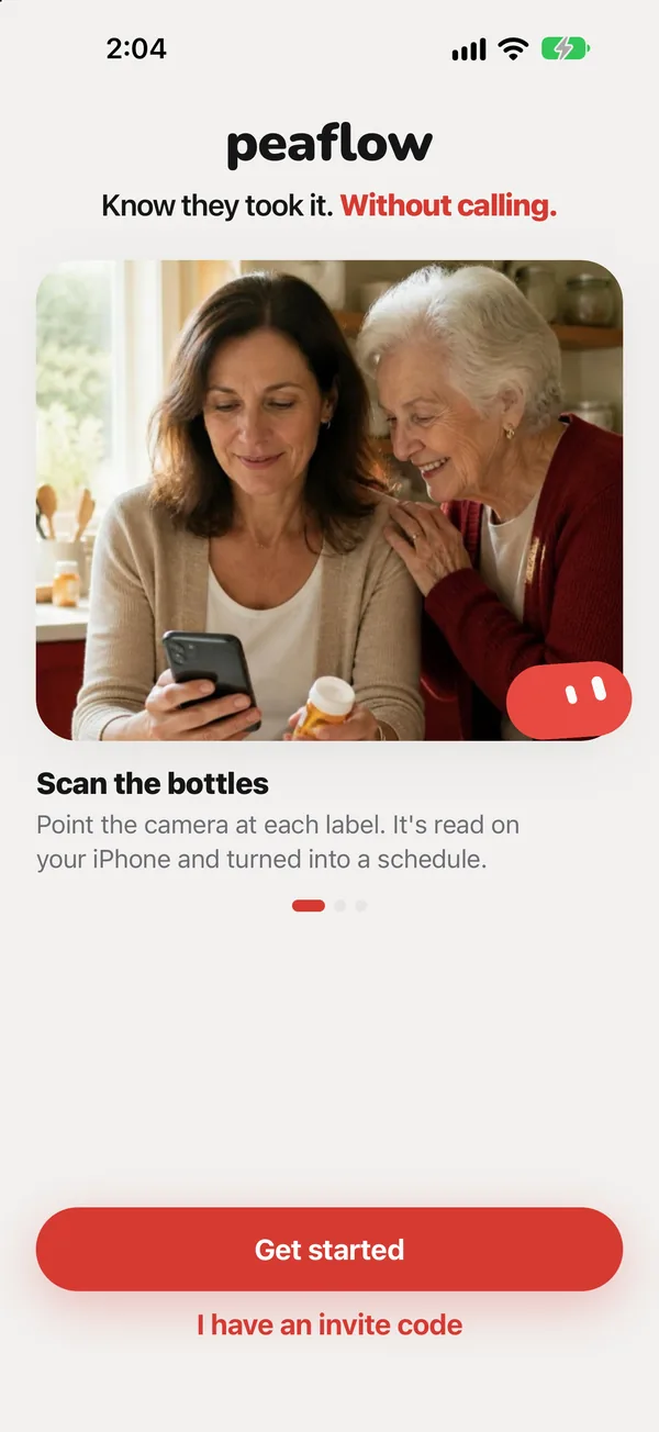 The first screen. Joining someone else's circle? Tap "I have an invite code"
